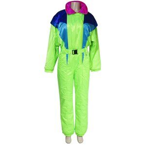VTG OBERMEYER Snow Ski Suit One Piece NEON Insulated 80s Rad Clown Gaper Day 10